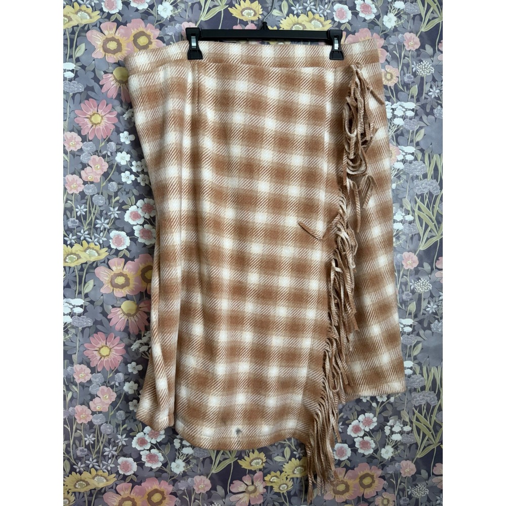 Time and Tru Plaid Fringe‎ Asymmetrical Midi Skirt Women's XXL 20 Tan White - Picture 9 of 10